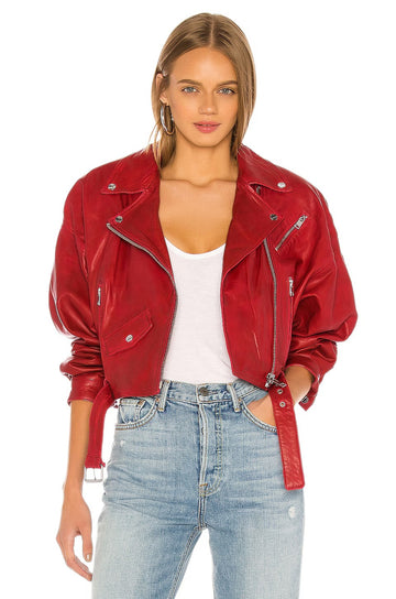 Importierte Bikerjacke aus Leder für Damen - Rot