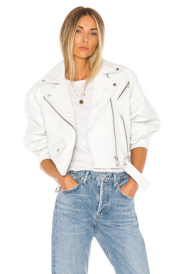 Importierte Bikerjacke aus Leder für Damen - Weiß