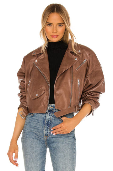 Importierte Bikerjacke aus Leder für Damen - Braun