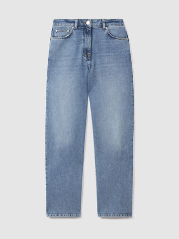 Women's Light Blue Mid Rise Straight Leg Pant