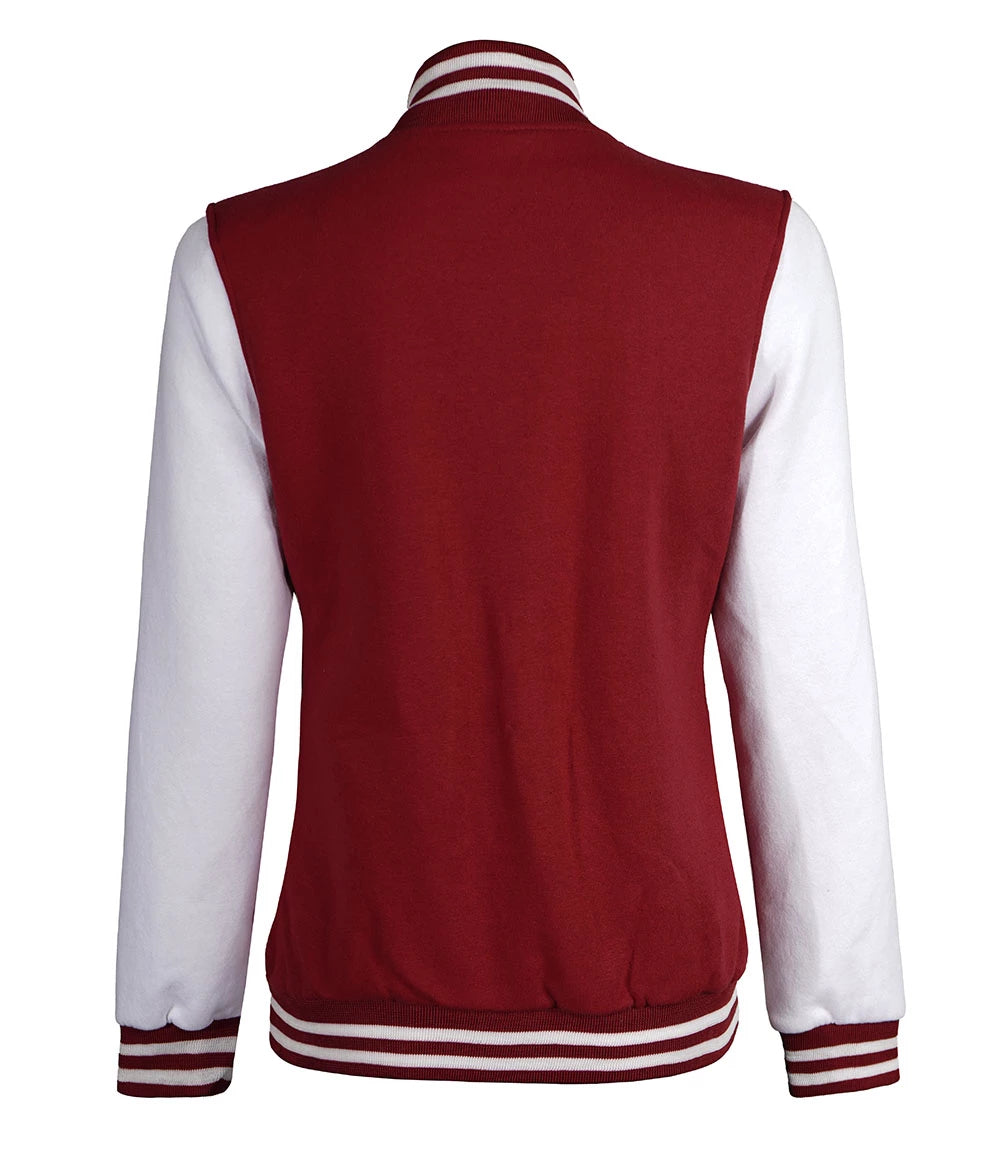 Chaqueta universitaria granate y blanca para mujer - Estilo béisbol