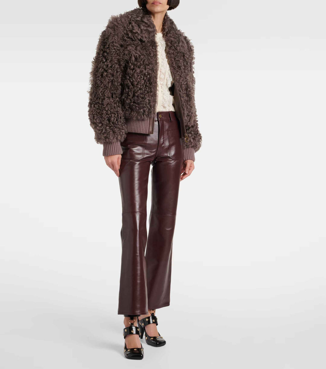 Schlaghose aus Leder mit mittlerer Leibhöhe für Damen