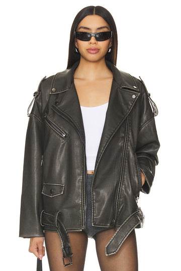 Women's Midweight Faux Leather Biker Jacket