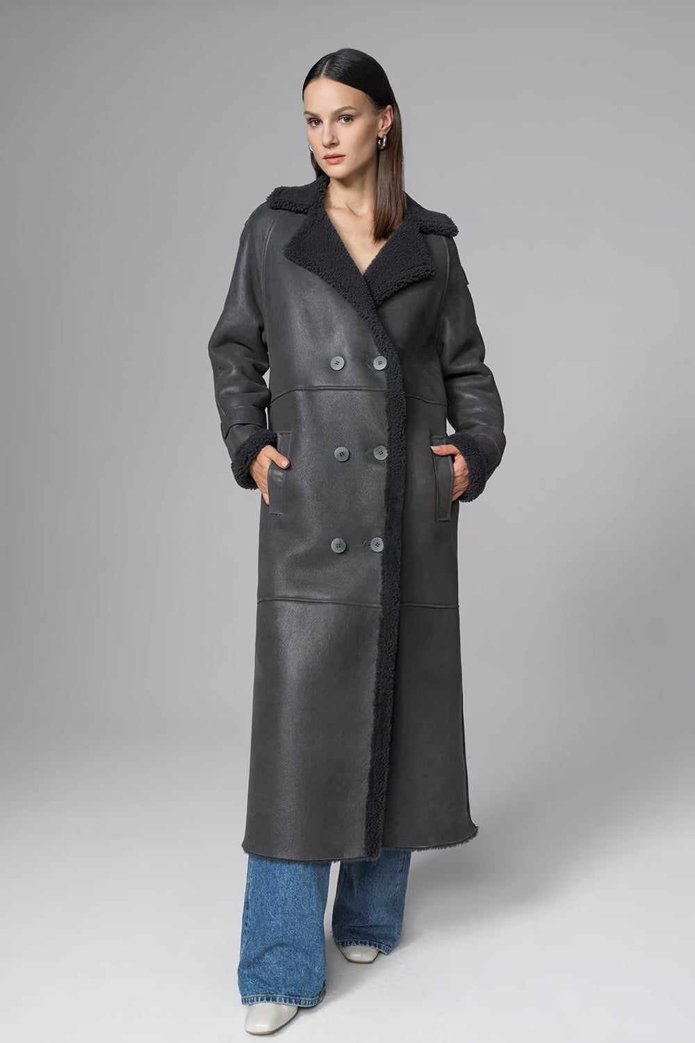 Women's Oversized Fox Fur & Shearling Leather Long Coat