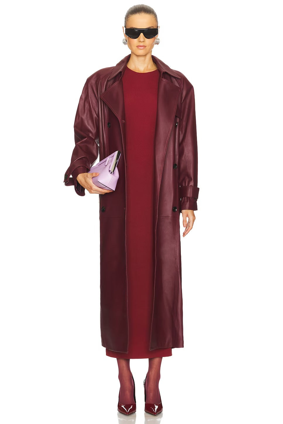 Women's Red Faux Leather Trench Coat