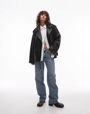 Relaxed Fit Leder-Bikerjacke für Damen