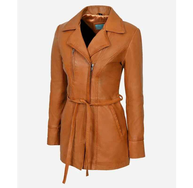 Women's Sarina Mid Length Collared Tie Belt Short Trench Coat