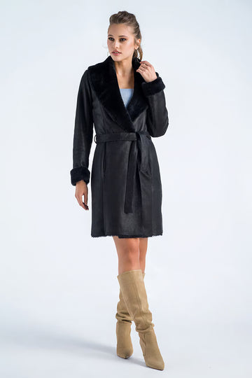 Women's Short Shearling & Fox Fur Leather Coat