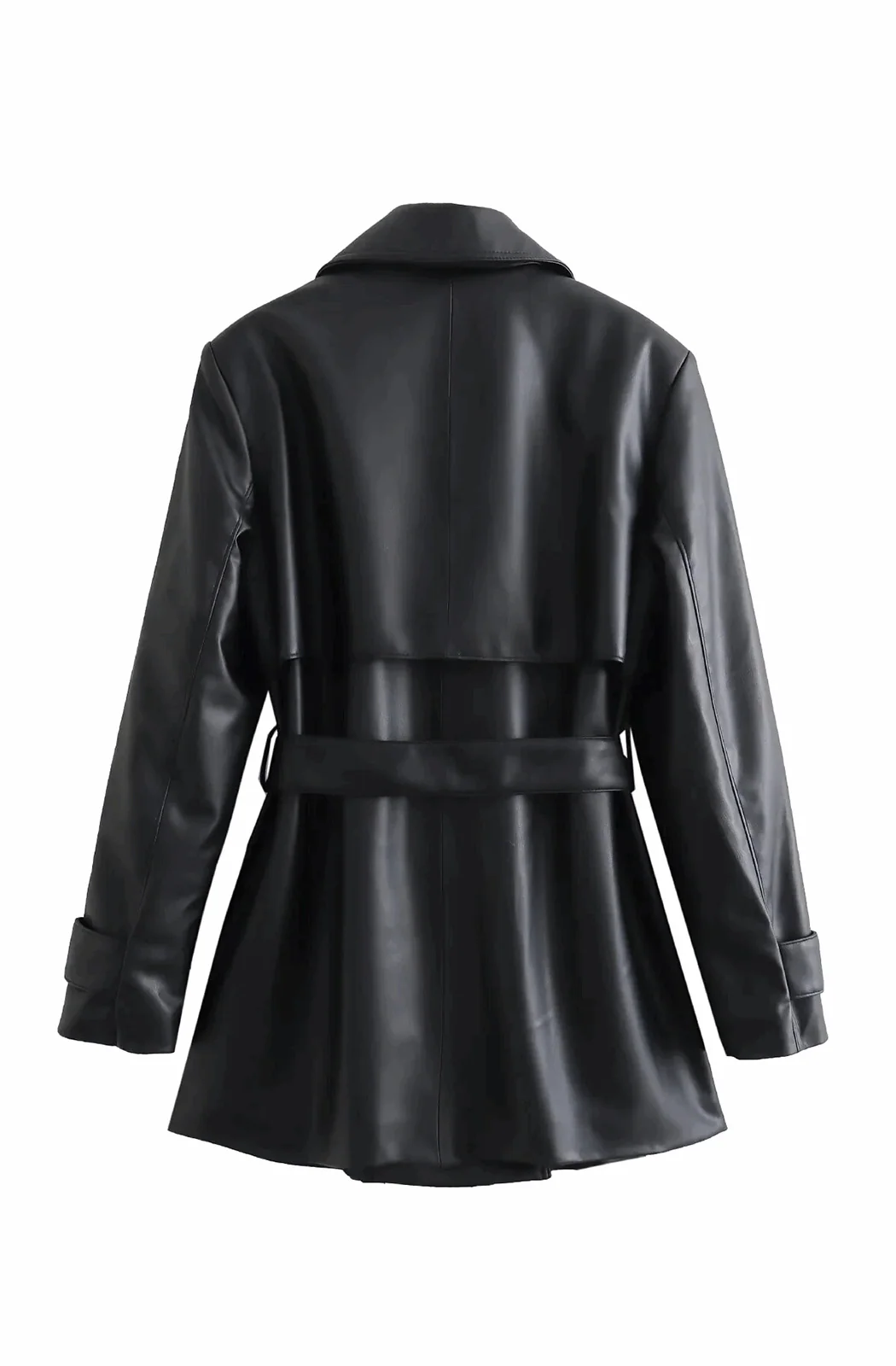 Women's Short black leather trench coat