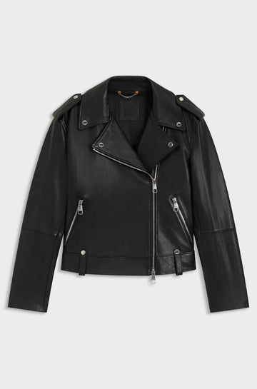 Bikerjacke aus genarbtem Leder mit silberfarbenen Besätzen für Damen
