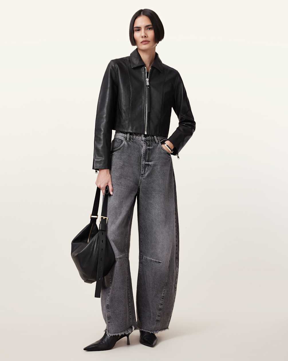 Women's Simple Black Leather Jacket Slim Fit