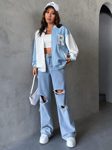 Women's Sky Letter Patched Varsity Jacket