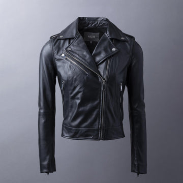 Slim Fit Bikerjacke aus Leder mit Reißverschlussbündchen für Damen