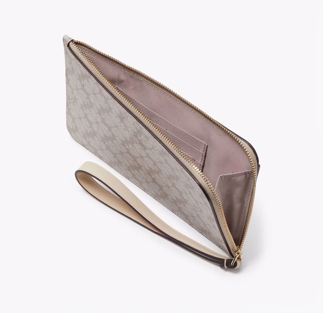 Cartera de piel con cremallera en forma de L y diseño de flor de pica para mujer