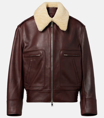 Women's Trimmed Aviator Bomber Leather Jacket