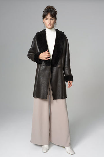 Women's V Style Fox Fur & Shearling Leather Coat