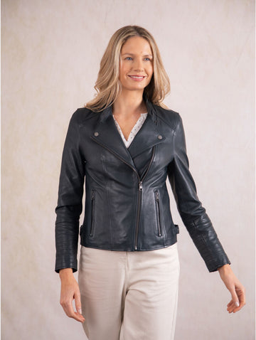 Bikerjacke aus pflanzlich gegerbtem Leder für Damen