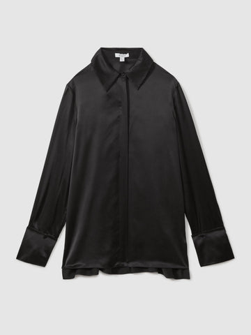 Women's Point Collar Concealed Button Shirt