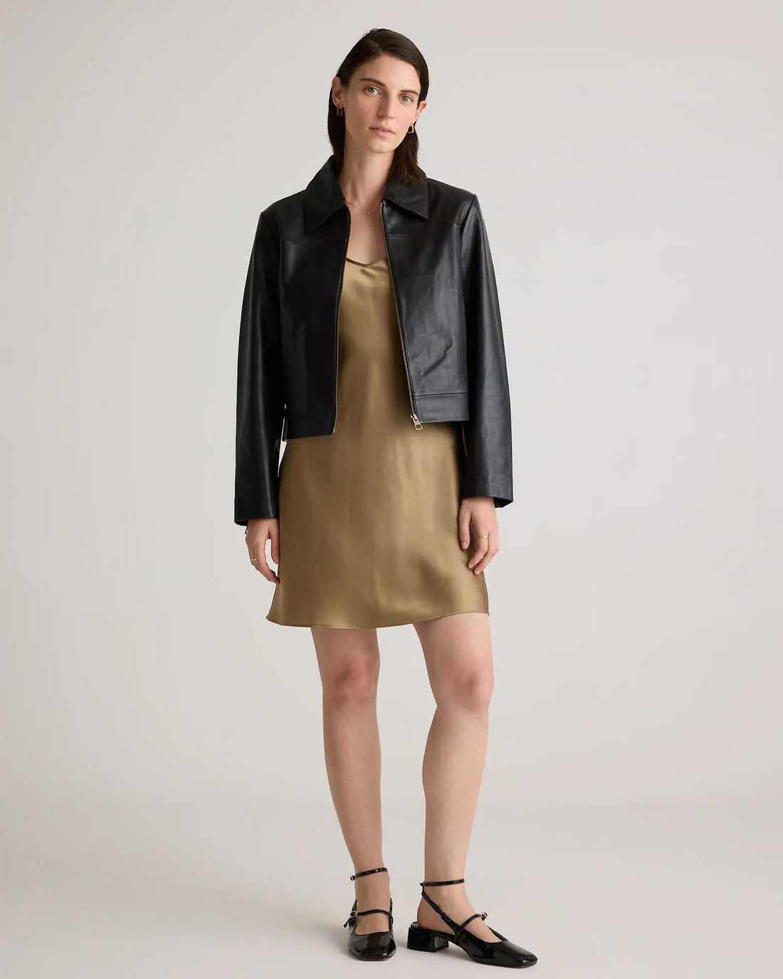 Schwarze schlichte Lederjacke für Damen