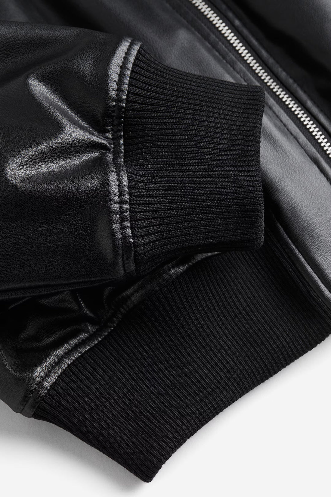 Women's Black Loose Fitted Leather Bomber Jacket