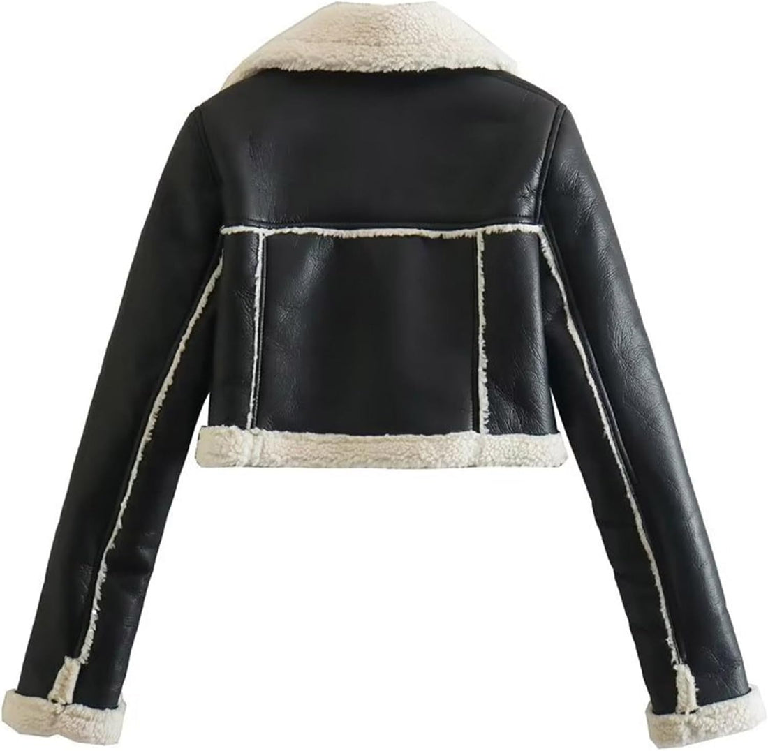 Women's Black Lined Fur Shearling Jacket