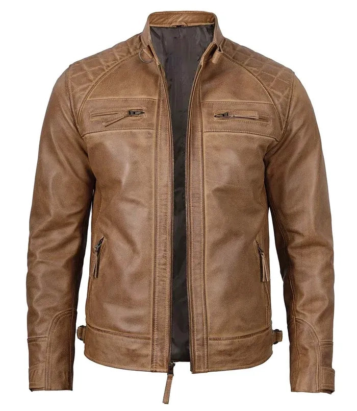 Braune schlichte Herren-Lederjacke