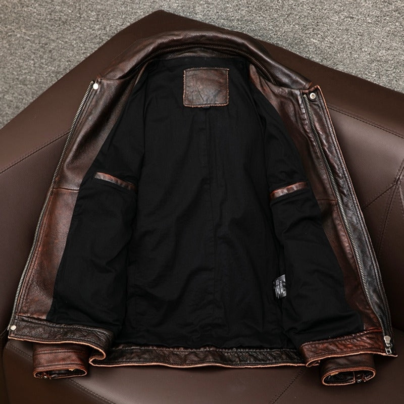 Herrenkragen Trendy Lederjacke - Braun