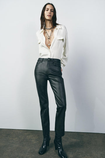 Women's Black Faux Leather HIGH-WAISTED Bootcut Cropped Pants
