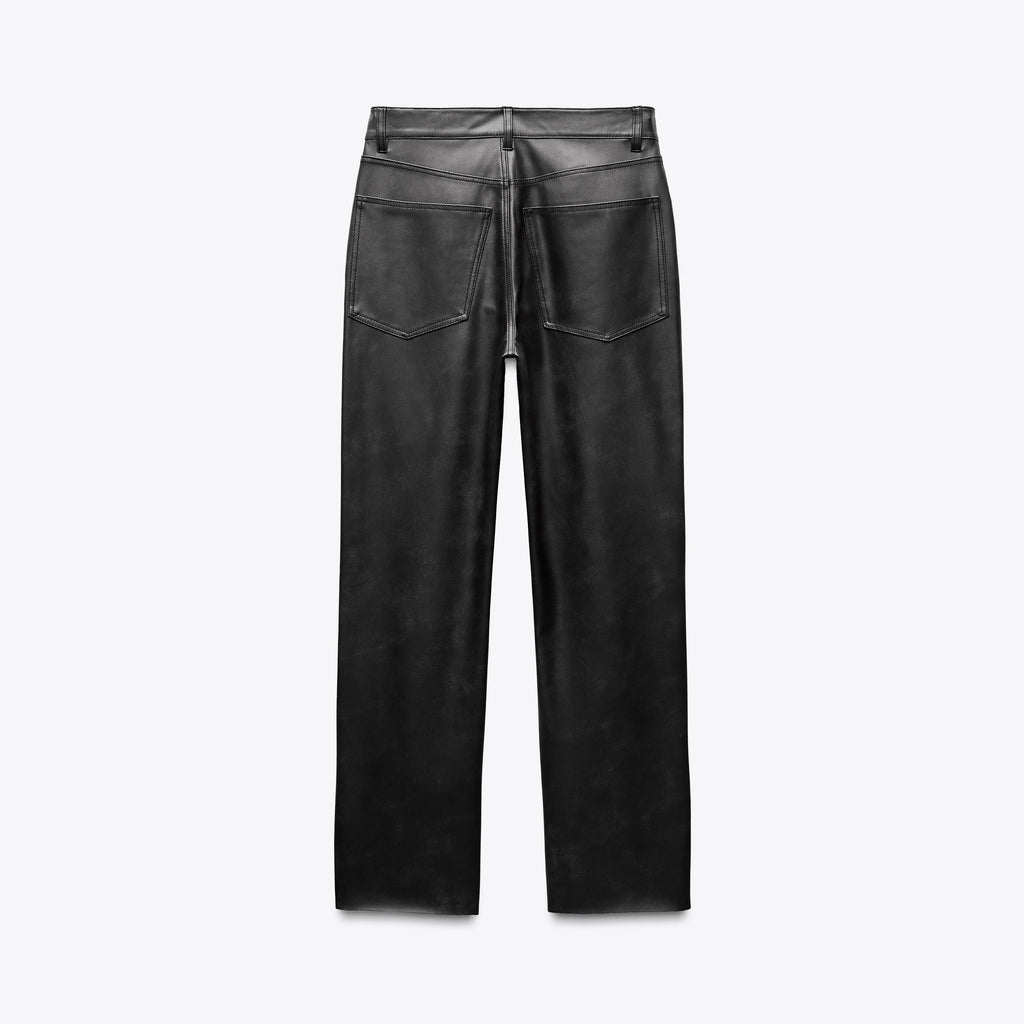 Women's Black Faux Leather HIGH-WAISTED Bootcut Cropped Pants