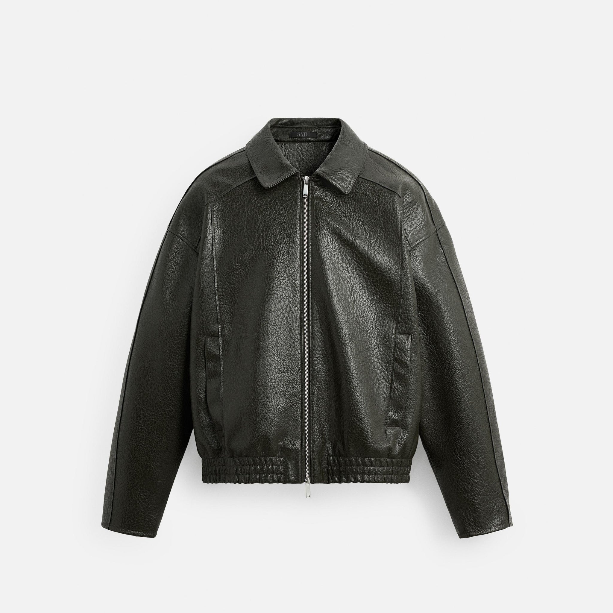 Men's Black Embossed Faux Bomber Leather Jacket