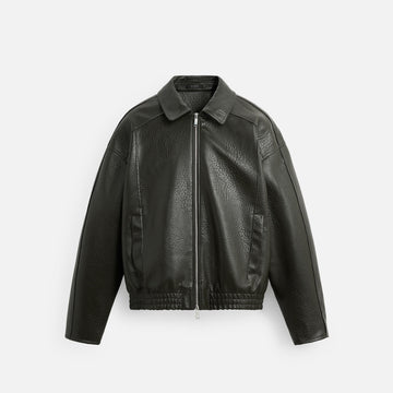 Men's Black Embossed Faux Bomber Leather Jacket