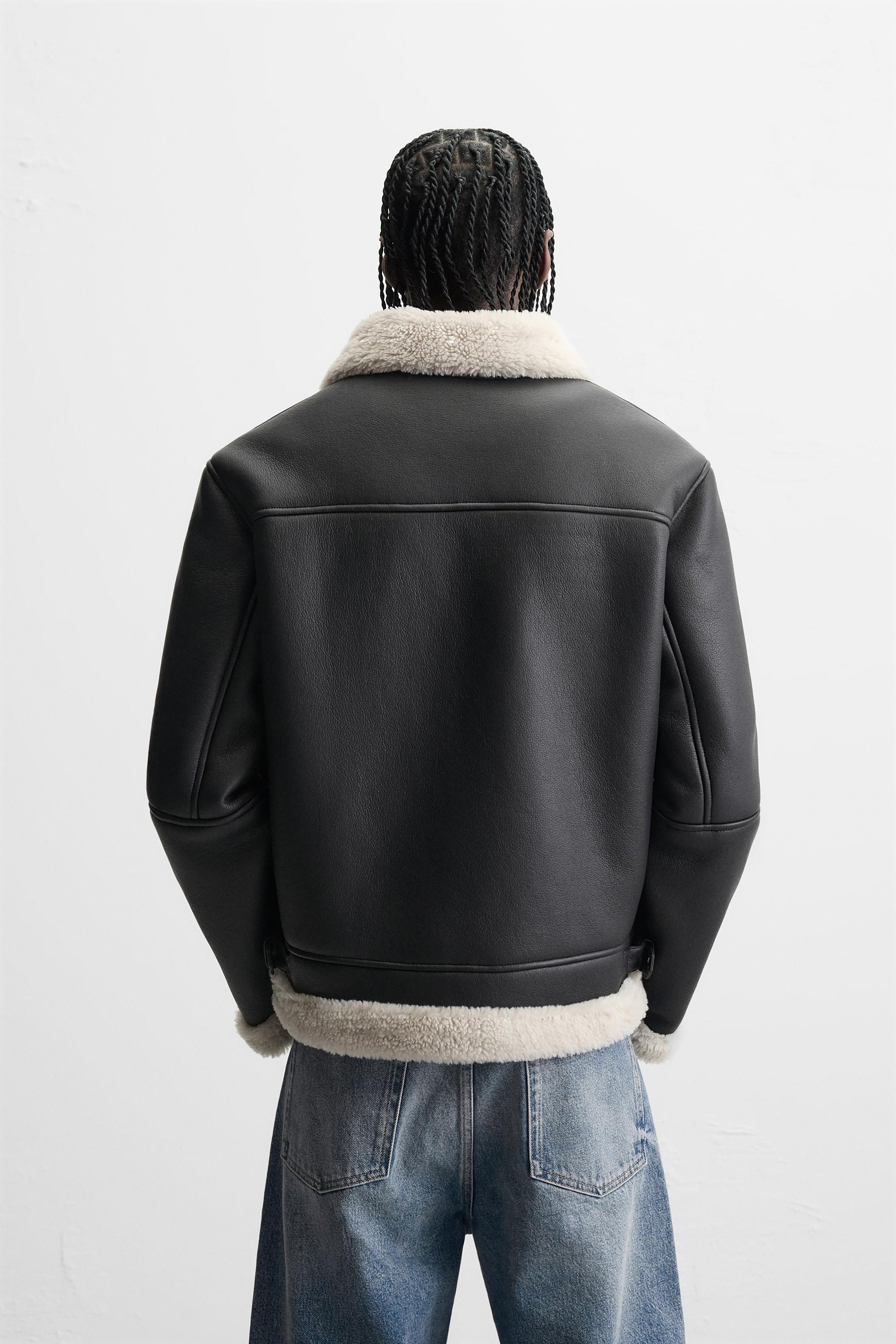 Relaxed fit Leather Fur Shearling Jacket with a contrasting Faux