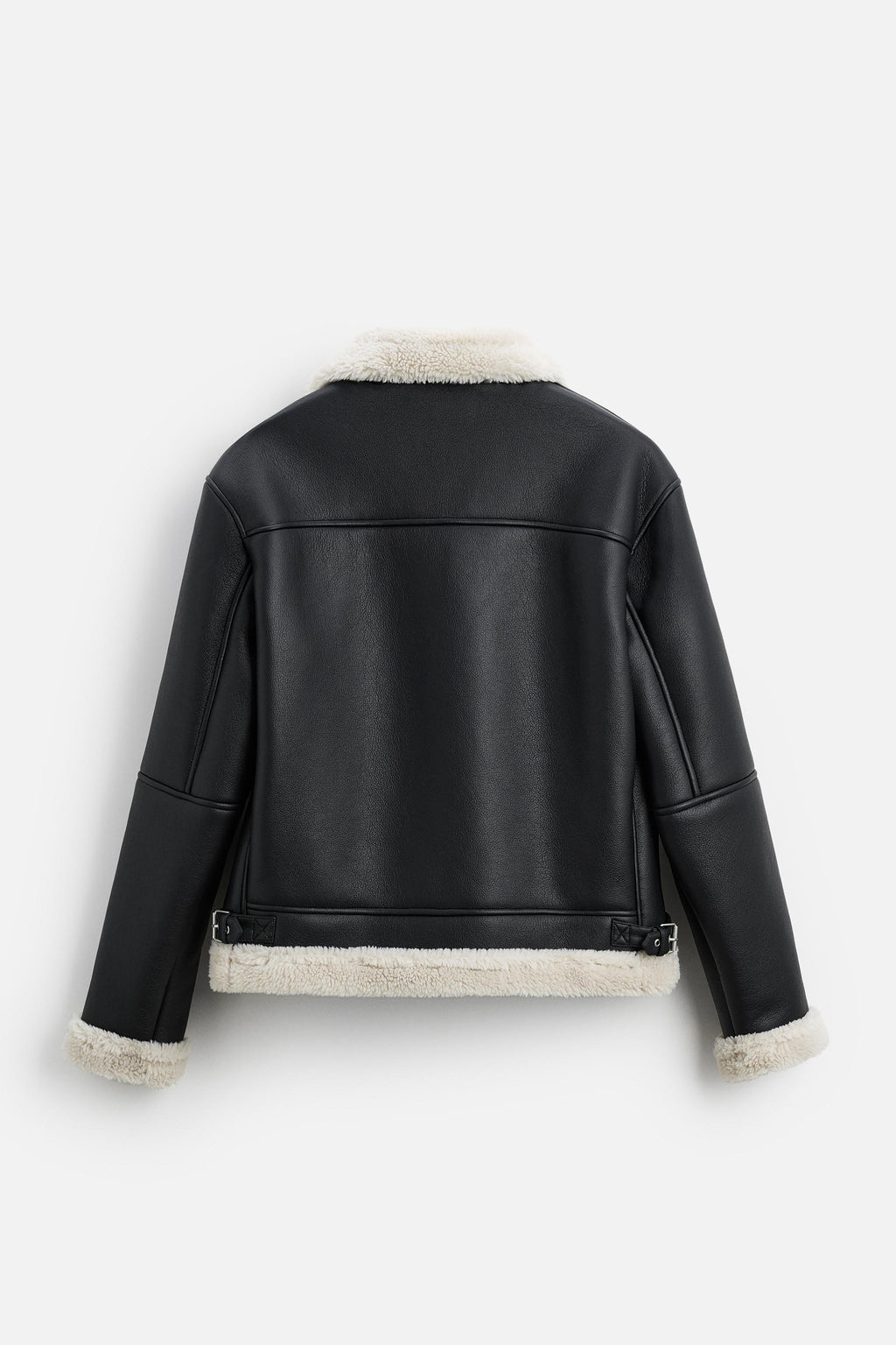 Relaxed fit Leather Fur Shearling Jacket with a contrasting Faux
