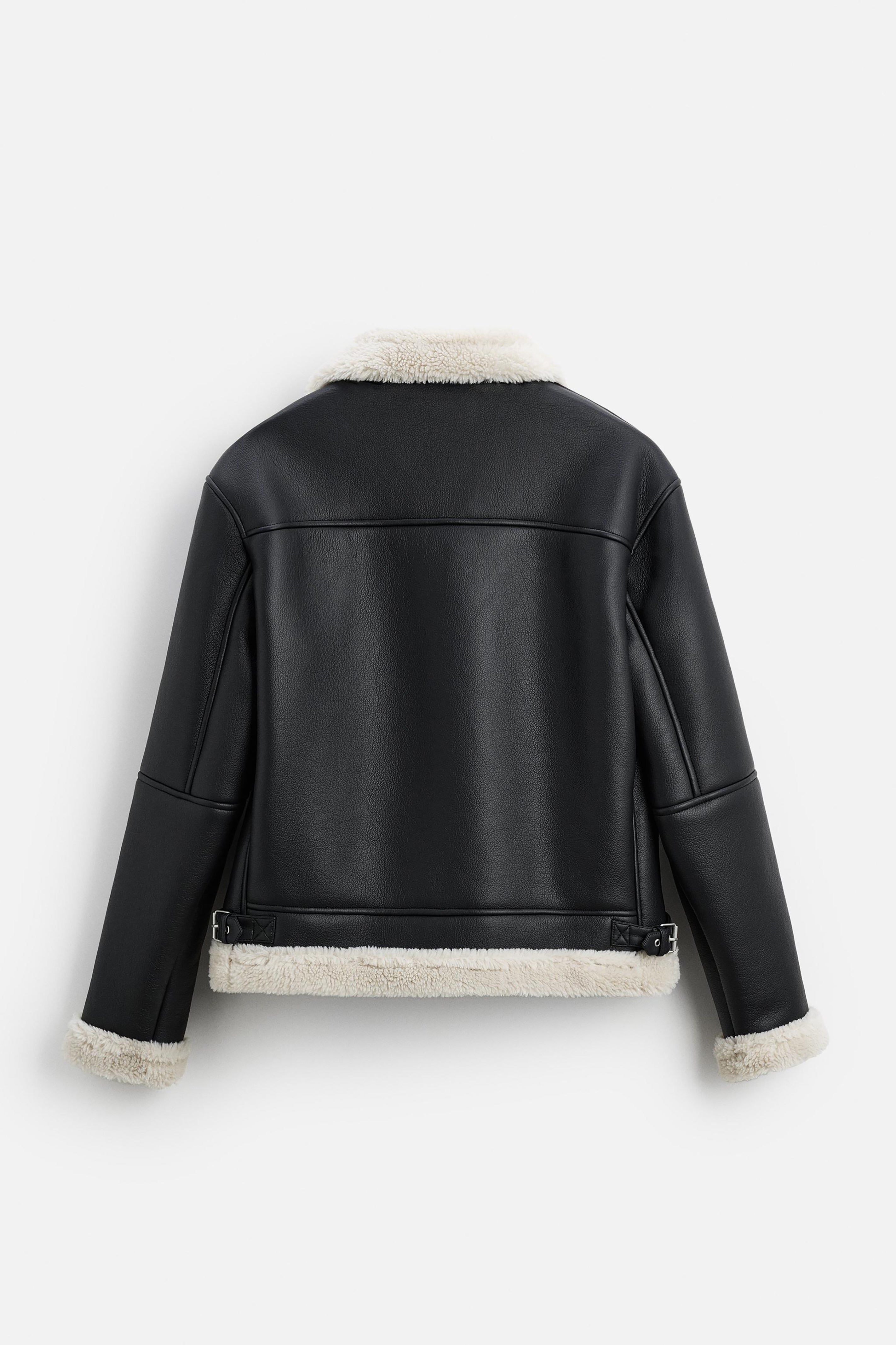 Relaxed fit Leather Fur Shearling Jacket with a contrasting Faux