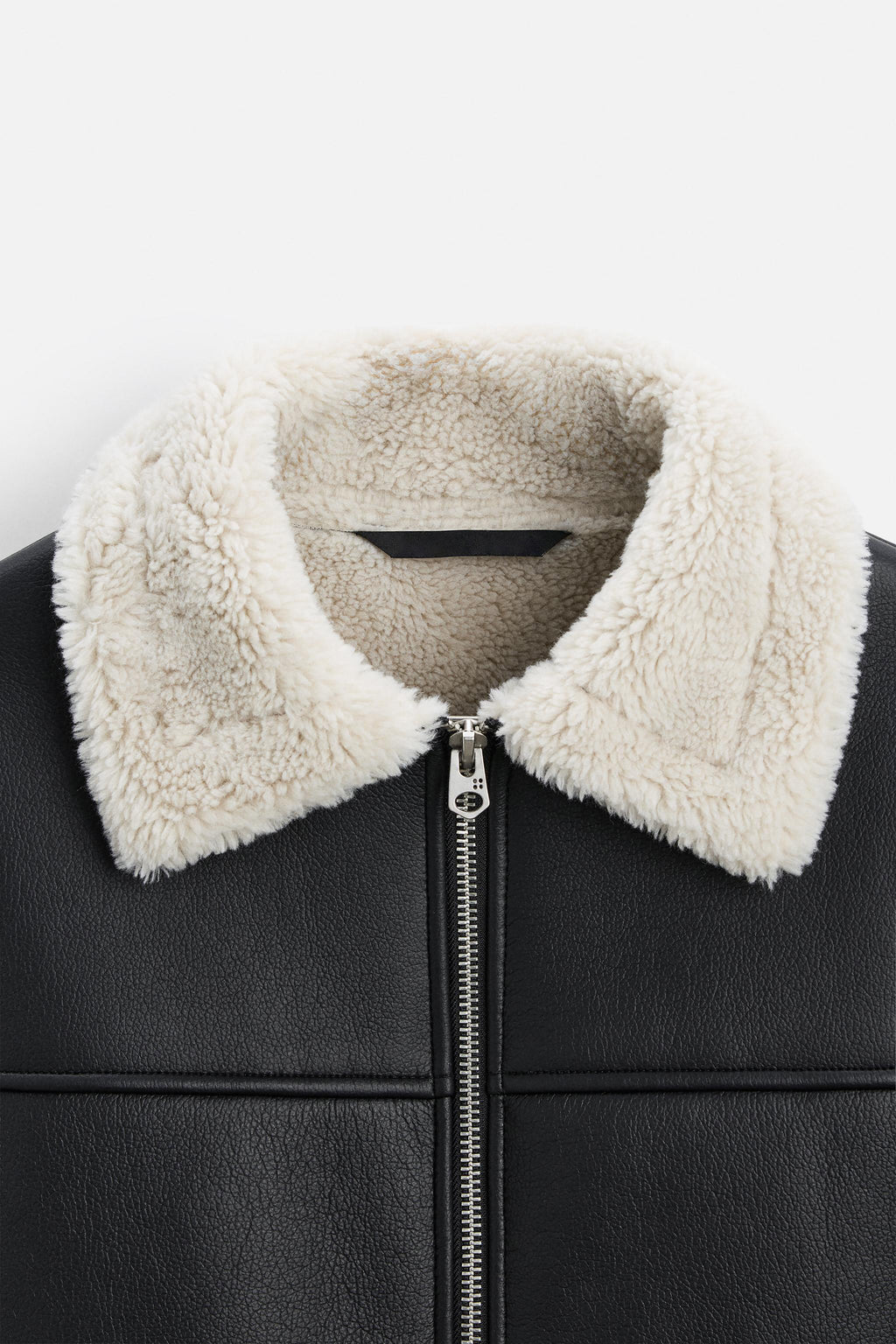 Relaxed fit Leather Fur Shearling Jacket with a contrasting Faux