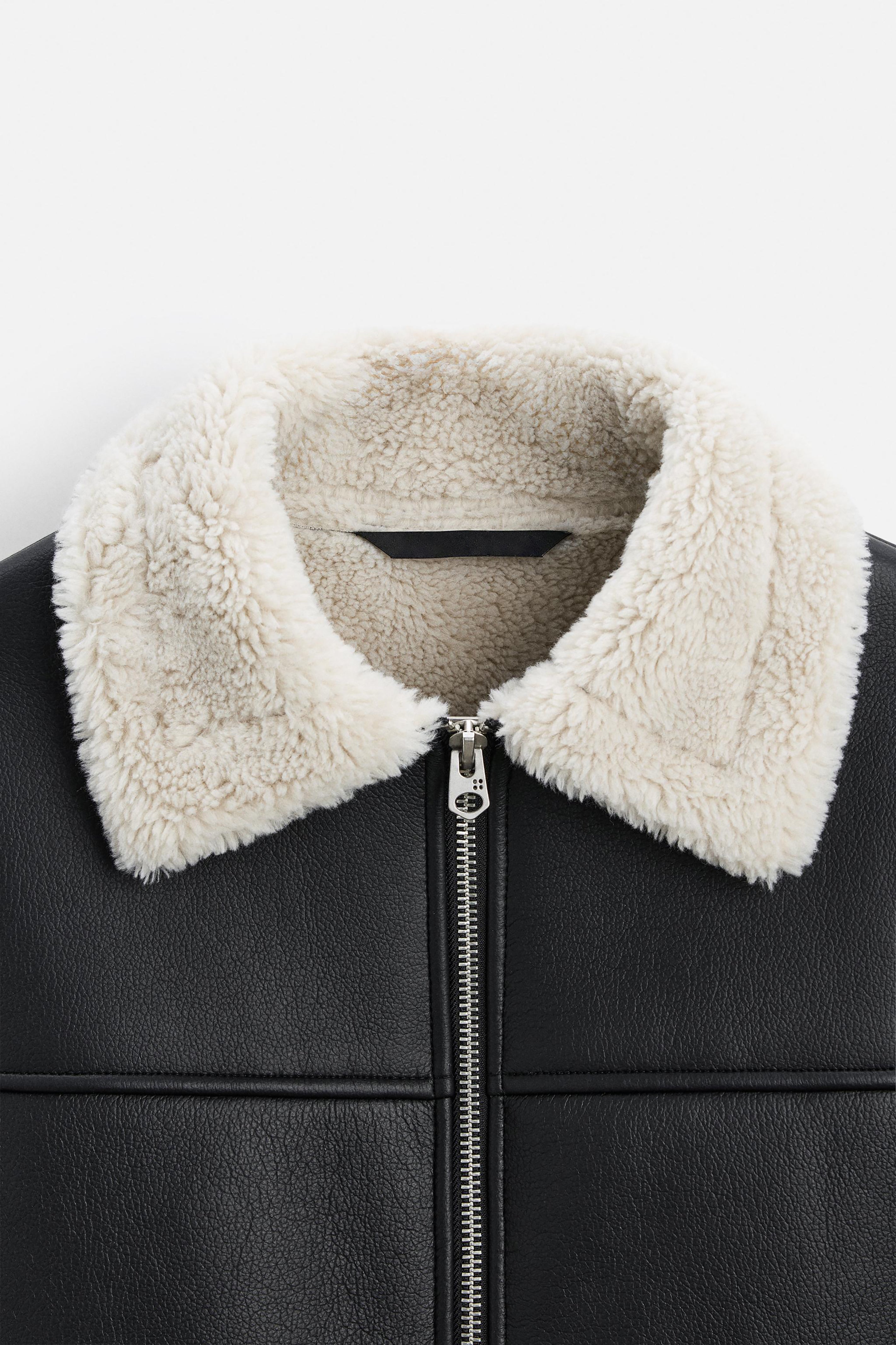 Relaxed fit Leather Fur Shearling Jacket with a contrasting Faux