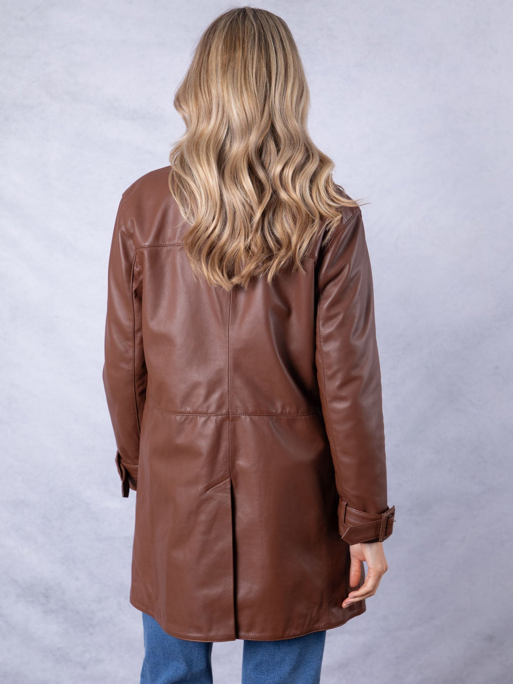 Women's Brown Button Down Leather Coat
