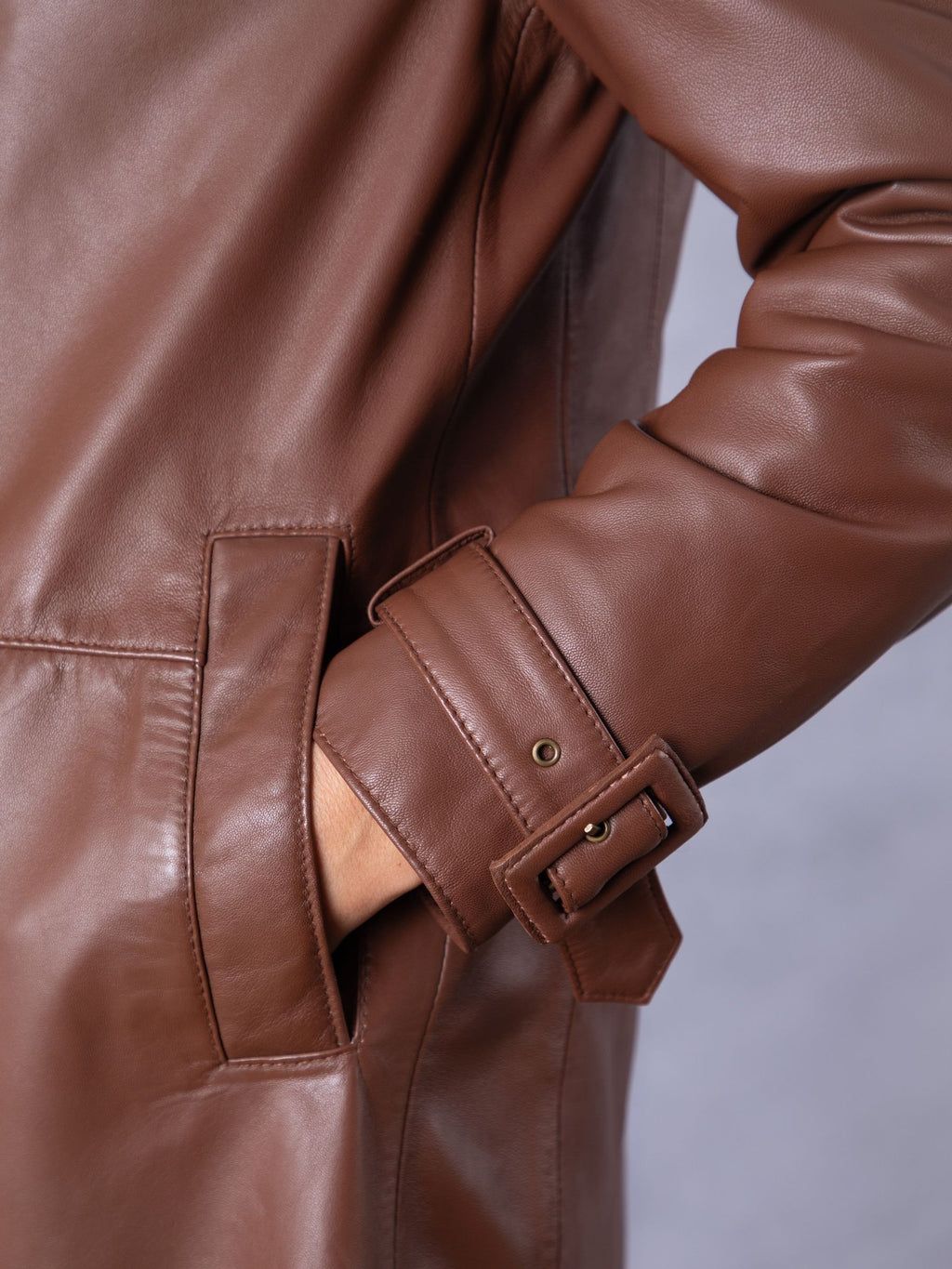 Women's Brown Button Down Leather Coat