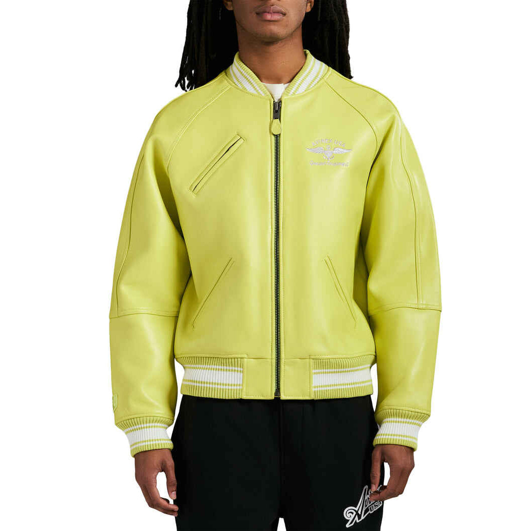 Grüne Stadium Varsity-Bomberjacke aus Leder für Herren