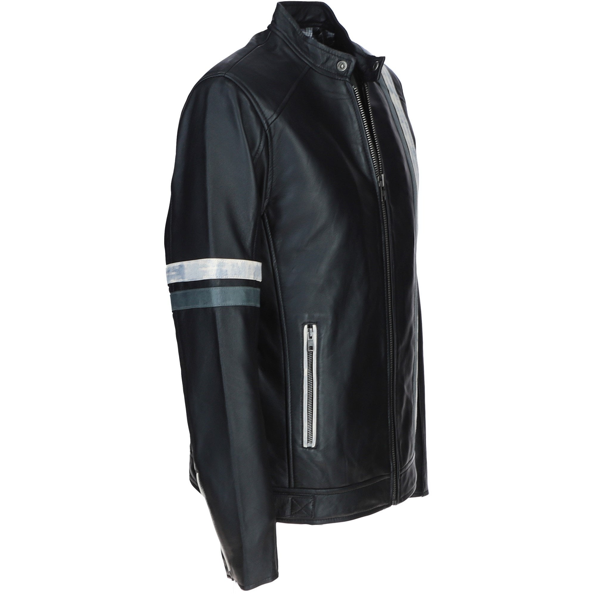 Sath Designed Leather Casual Jacket with Contrast Stripes