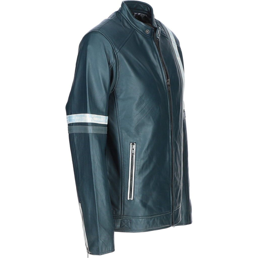 Sath Designed Leather Casual Jacket with Contrast Stripes