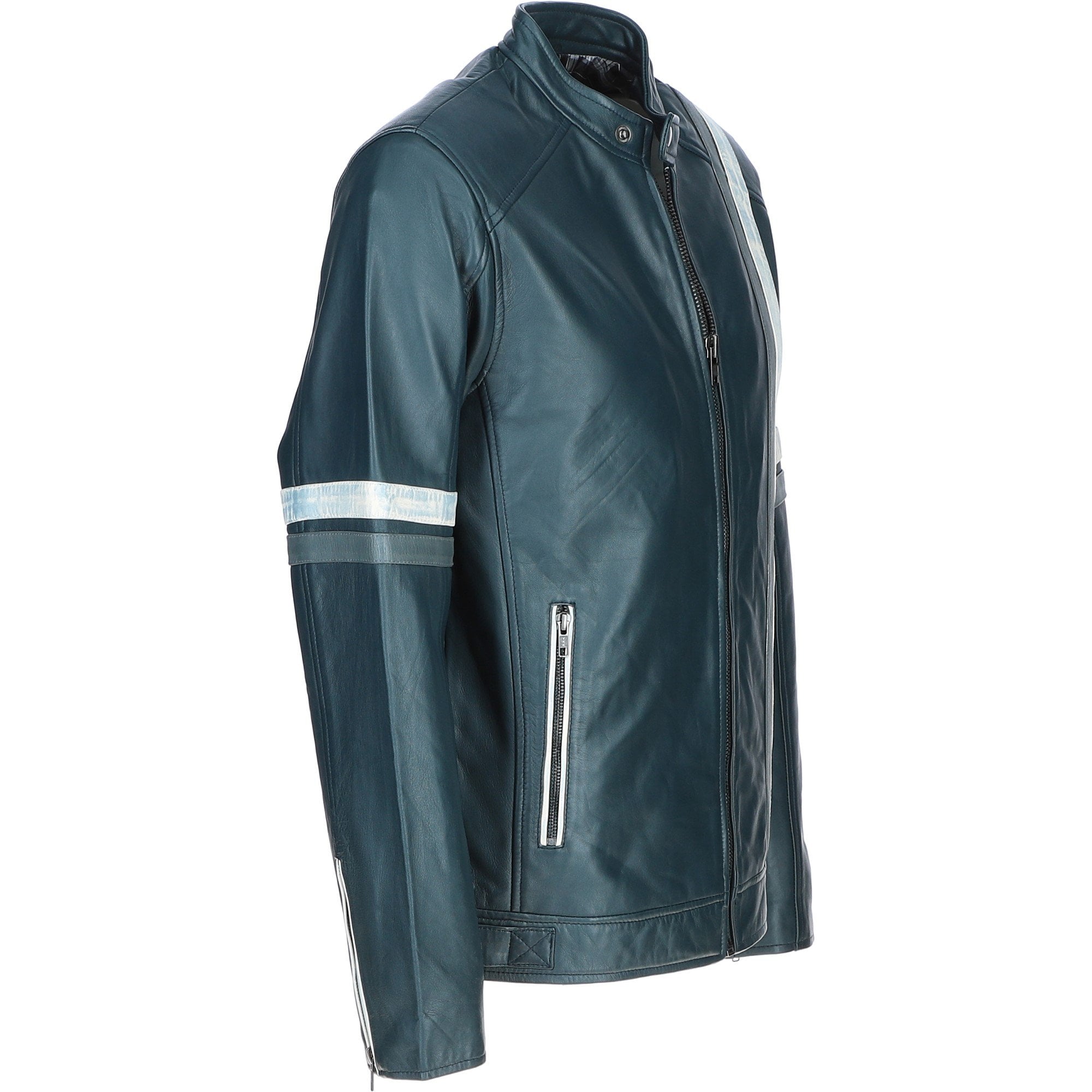 Sath Designed Leather Casual Jacket with Contrast Stripes