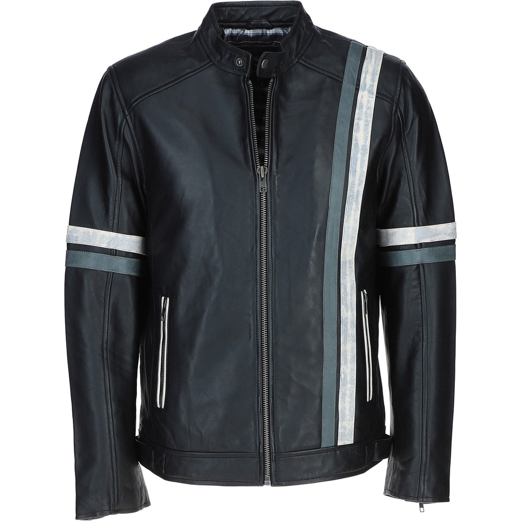 Sath Designed Leather Casual Jacket with Contrast Stripes