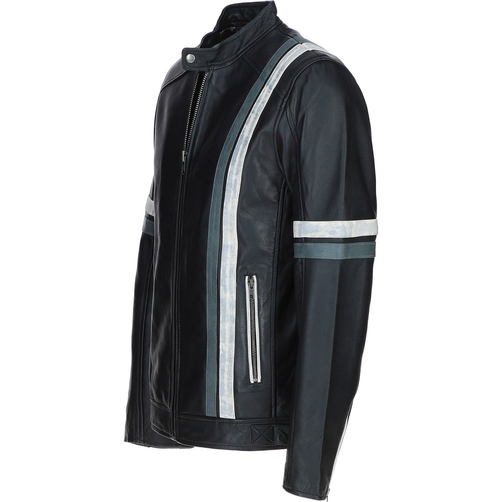 Sath Designed Leather Casual Jacket with Contrast Stripes