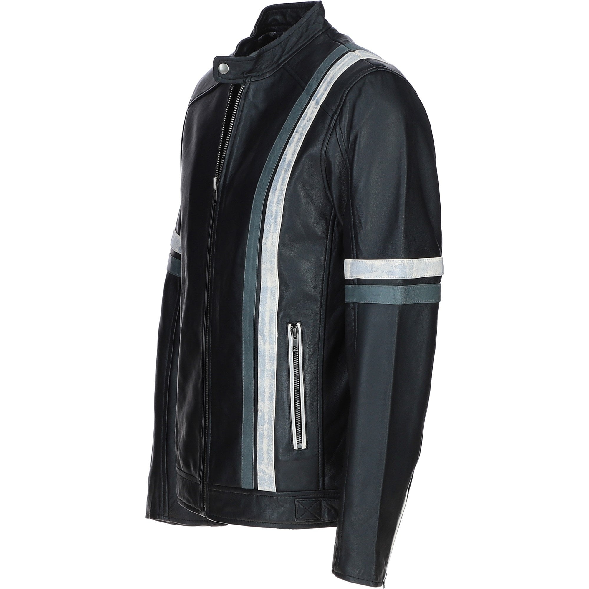 Sath Designed Leather Casual Jacket with Contrast Stripes