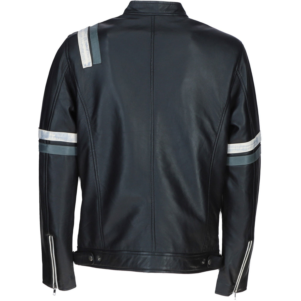 Sath Designed Leather Casual Jacket with Contrast Stripes