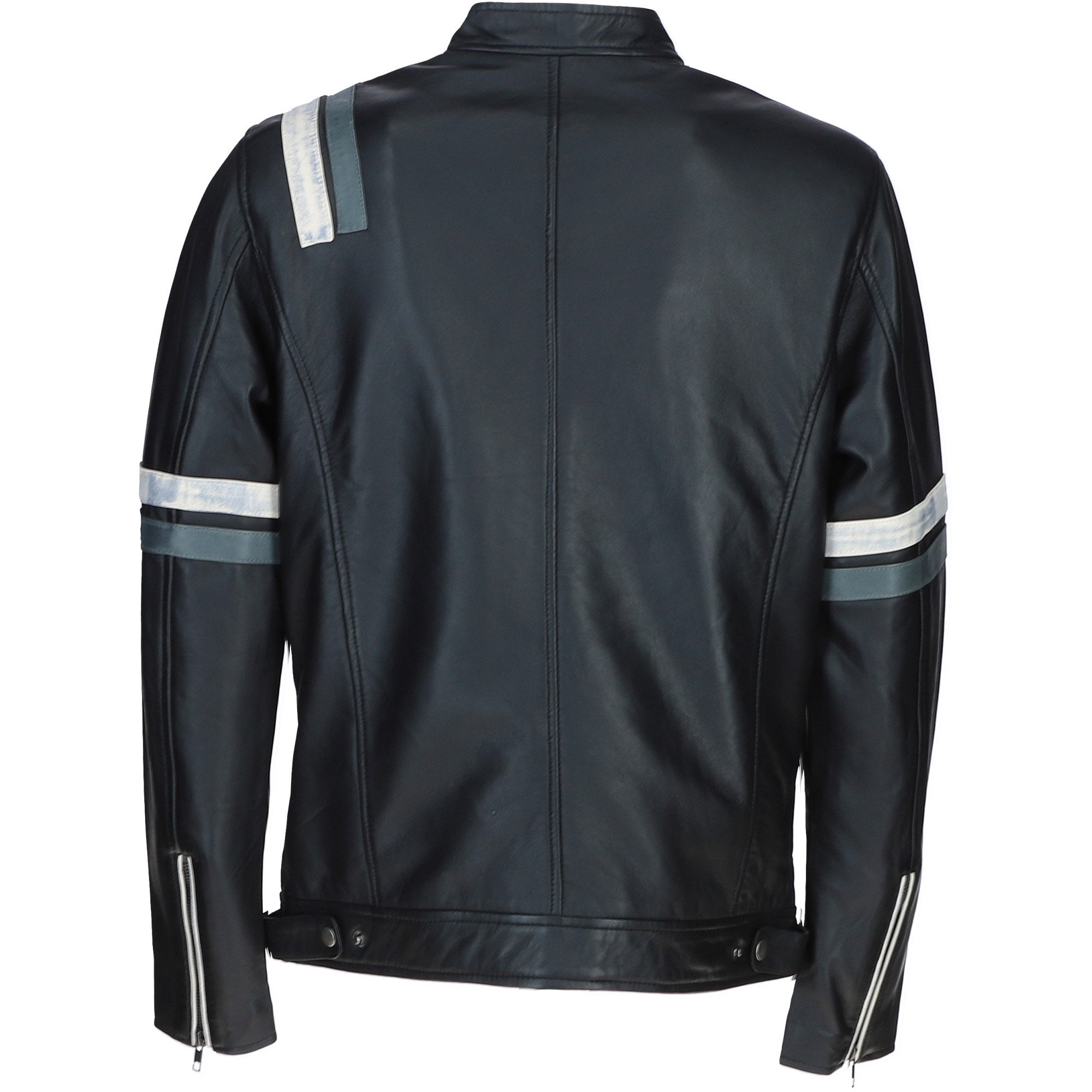 Sath Designed Leather Casual Jacket with Contrast Stripes