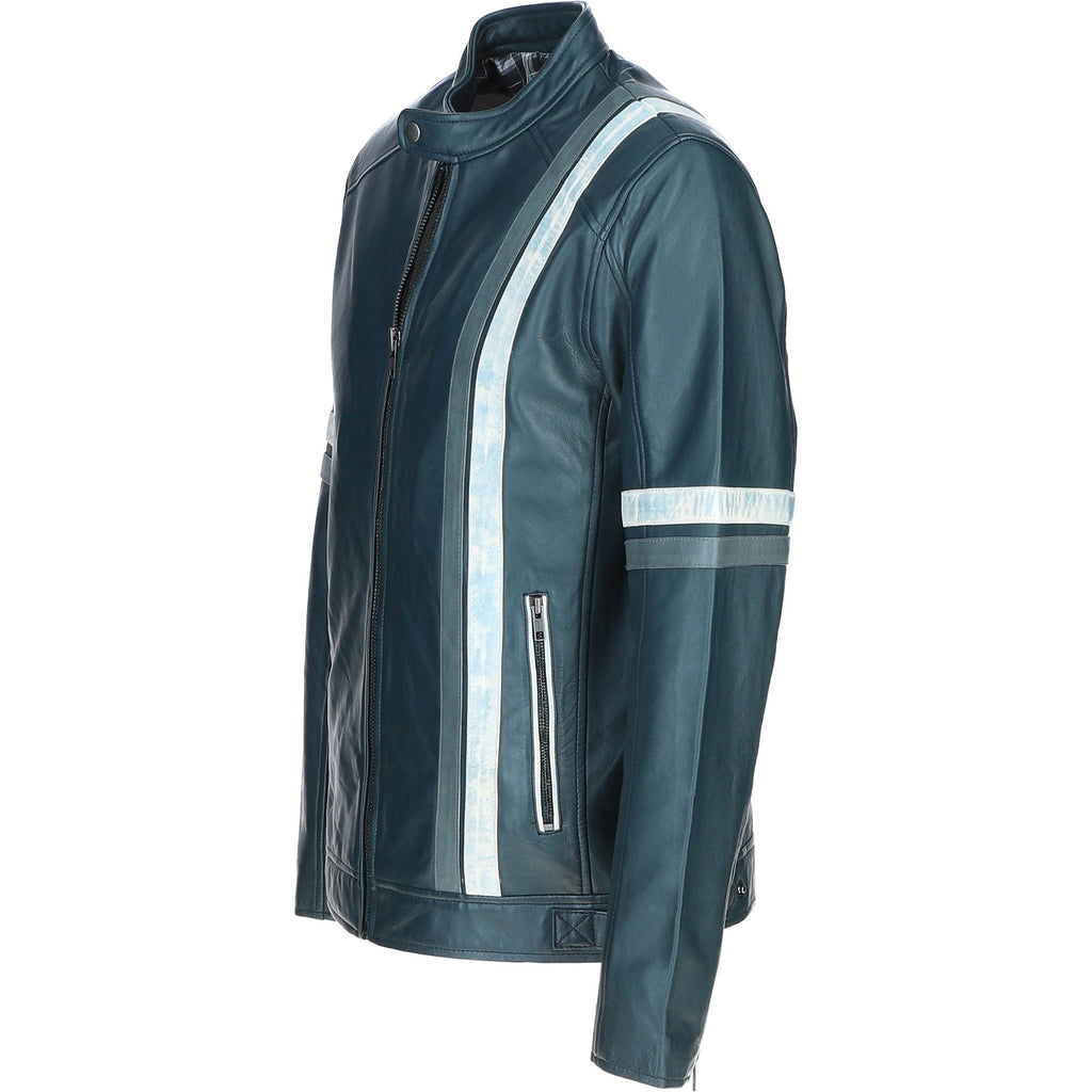 Sath Designed Leather Casual Jacket with Contrast Stripes