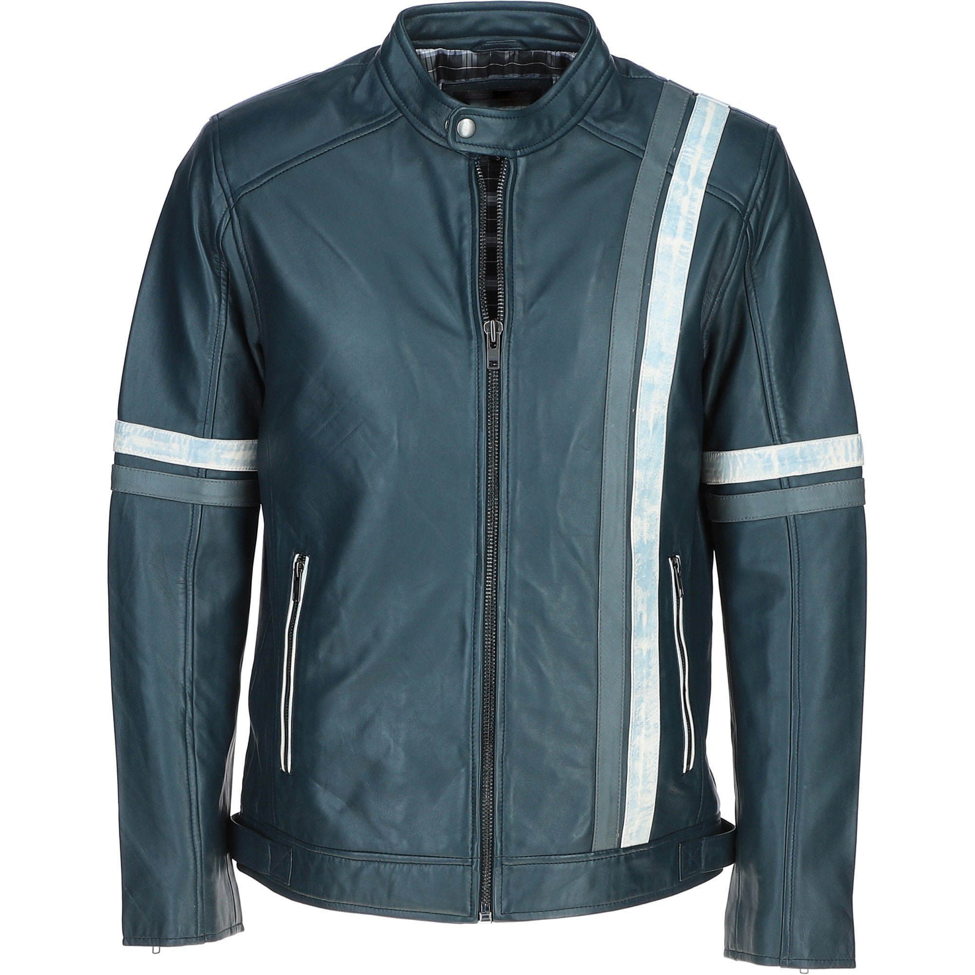 Sath Designed Leather Casual Jacket with Contrast Stripes
