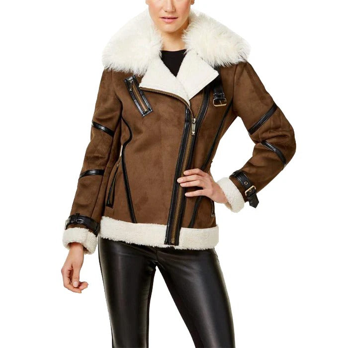 Women's Brown Fur Shearling Leather Jacket